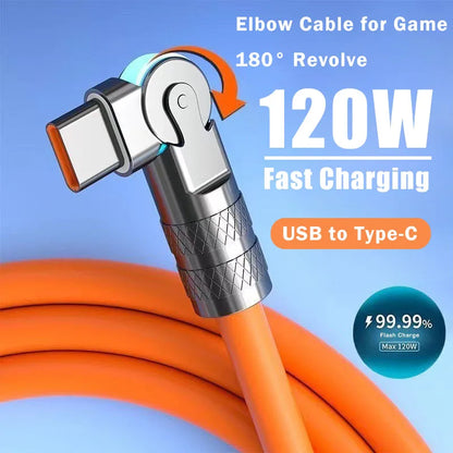 USB C Fast Charging Cable 120W 6A 180° Rotating Elbow