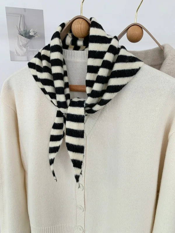 Women’s Wool Scarf Knitted Striped Warm Shawl