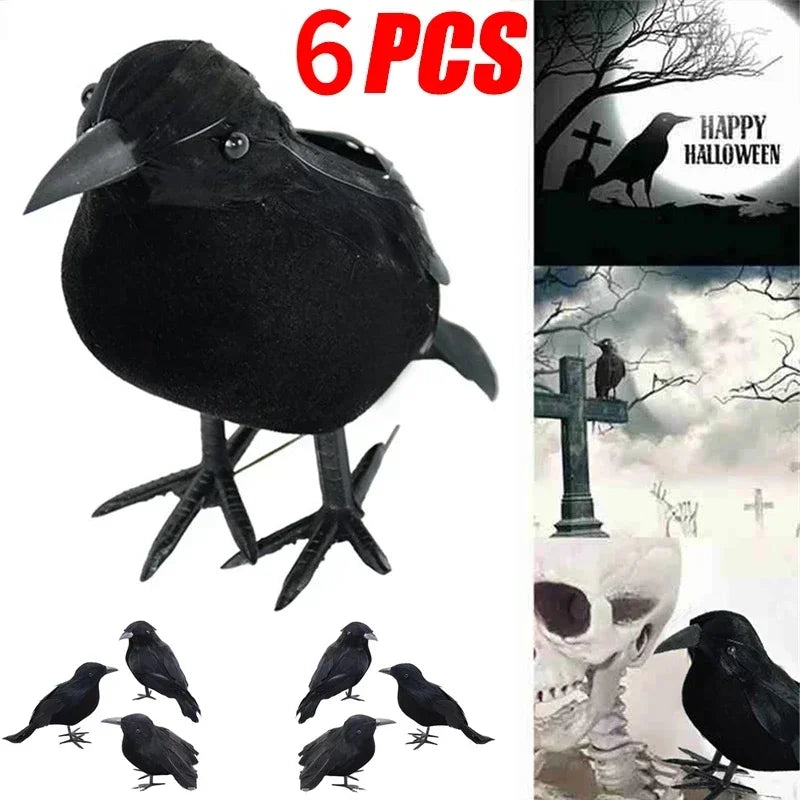 Halloween Crow Decoration 6PCS Artificial Feather Horror Party Props