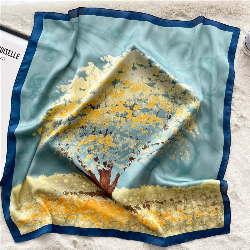 Women's Square Scarf, 70×70cm Printed Satin-Style Headscarf