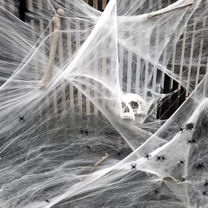 Halloween Spider Web Decoration – Stretchy Cobweb with Spider