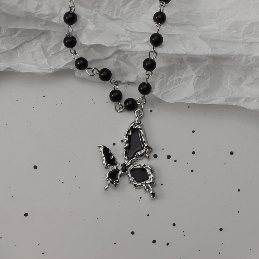 Gothic Pendant Necklace, Y2K Beaded Heart Design for Unisex Style
