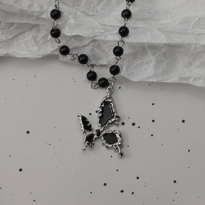 Gothic Pendant Necklace, Y2K Beaded Heart Design for Unisex Style
