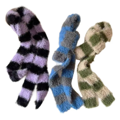 Women’s Winter Scarf – Plush Plaid Long Knit Warm Wrap