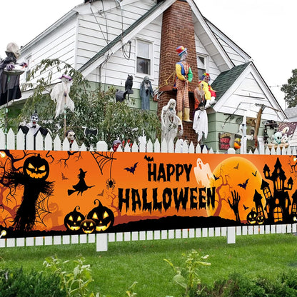 Halloween Outdoor Banner – Pumpkin and Bat Party Decoration