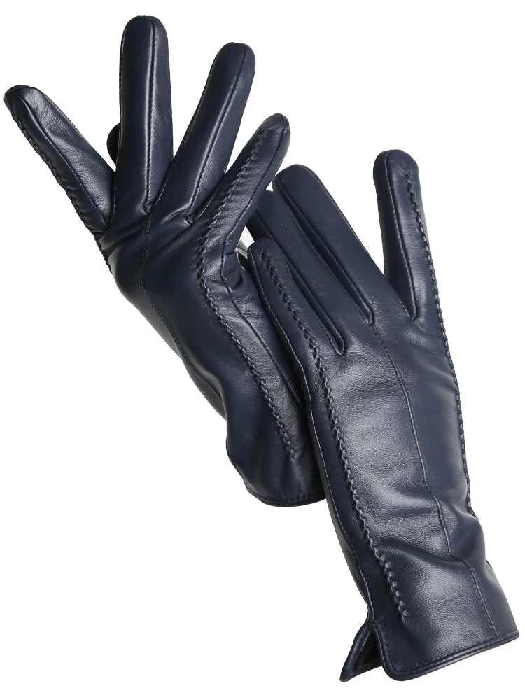 Women's Leather Winter Gloves, Sheepskin Touch Screen Driving