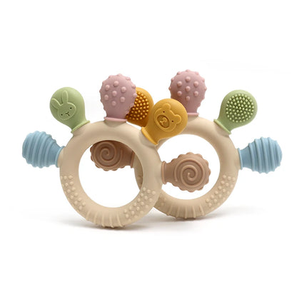 Multicolor Silicone Baby Teether Ring for Sensory Gum Relief