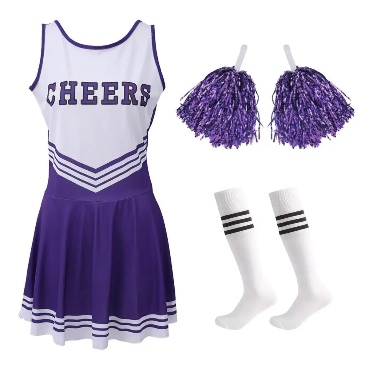 Women’s Cheerleading Costume with Crop Top, Skirt and Pom-Poms