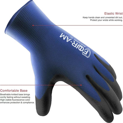PU Coated Work Gloves, Ultra-Thin Nylon Grip Gloves, 3 Pairs
