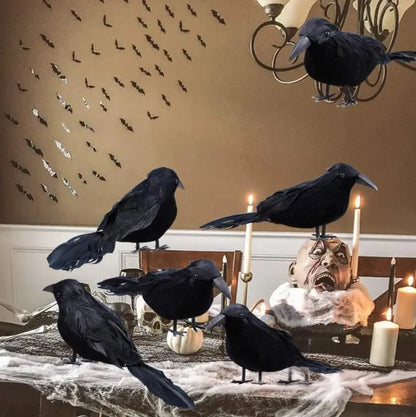 Halloween Crow Decoration 6PCS Artificial Feather Horror Party Props