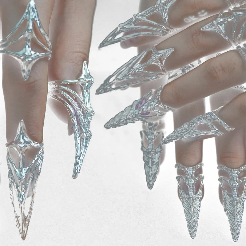 Gothic Bone Ring, Punk Metal Fingertip Jewelry for Cosplay