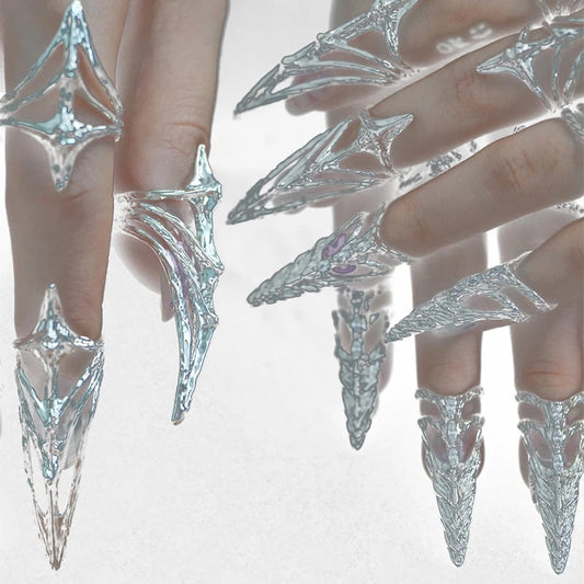 Gothic Bone Ring, Punk Metal Fingertip Jewelry for Cosplay