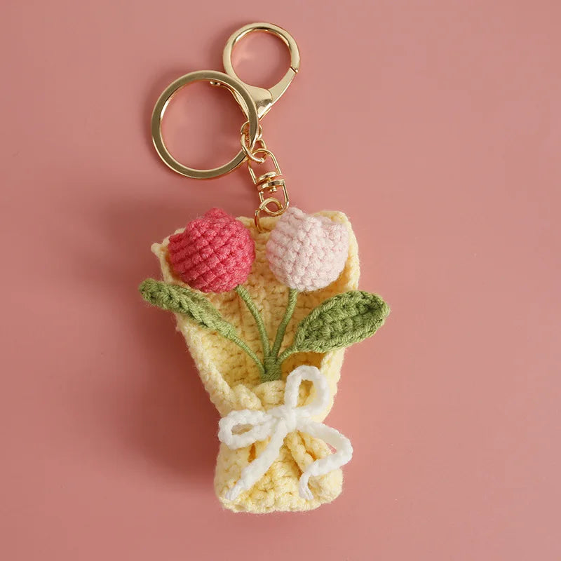 Flower Keychain Cute Crochet Floral Keyring for Bags and Gifts