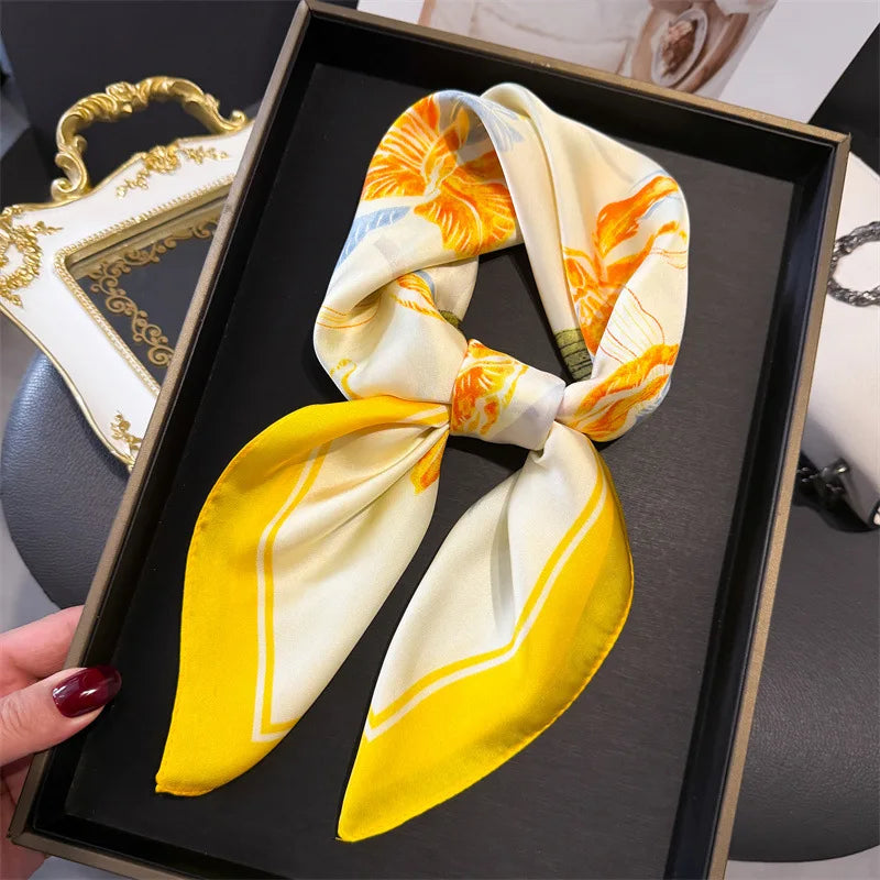 Silk Square Scarf 70x70cm Floral Satin Wrap for Women