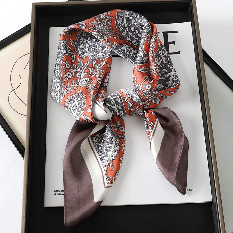 Women’s Square Scarf 70x70cm – Silk Feel Printed Hair Wrap