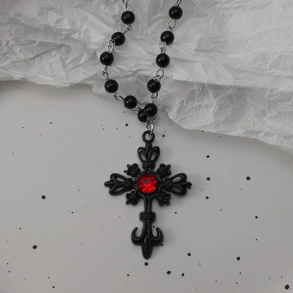 Gothic Pendant Necklace, Y2K Beaded Heart Design for Unisex Style