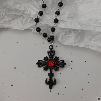 Gothic Pendant Necklace, Y2K Beaded Heart Design for Unisex Style