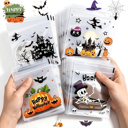 Halloween Treat Bags, 100 Clear Self-Adhesive Candy Bags