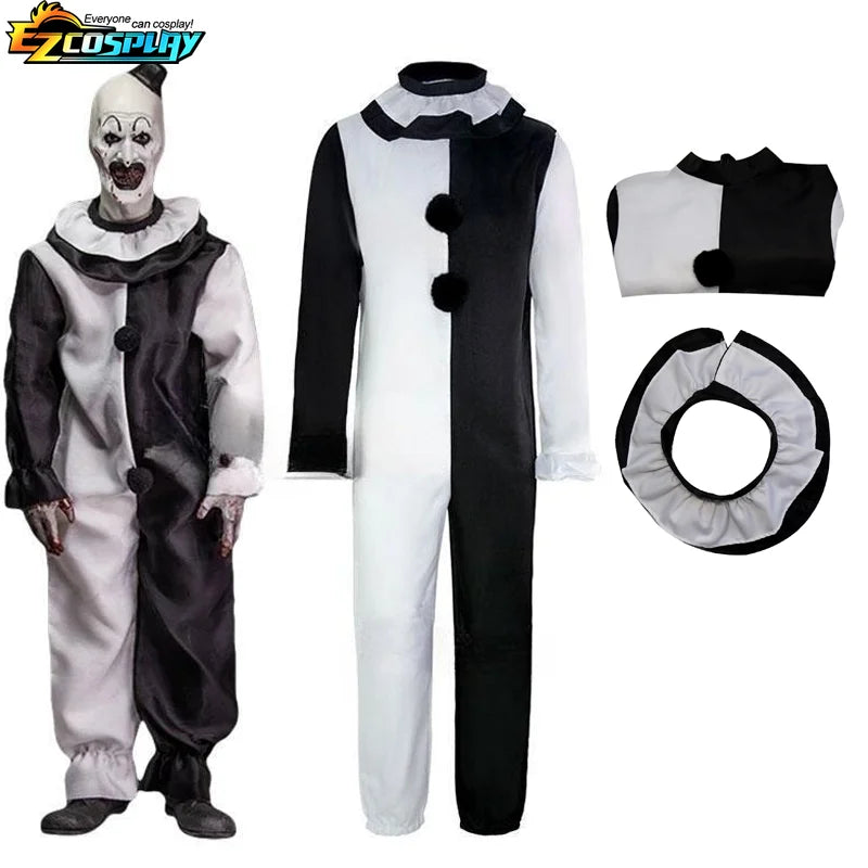 Clown Cosplay Costume – Adult Halloween Jumpsuit with Mask Options