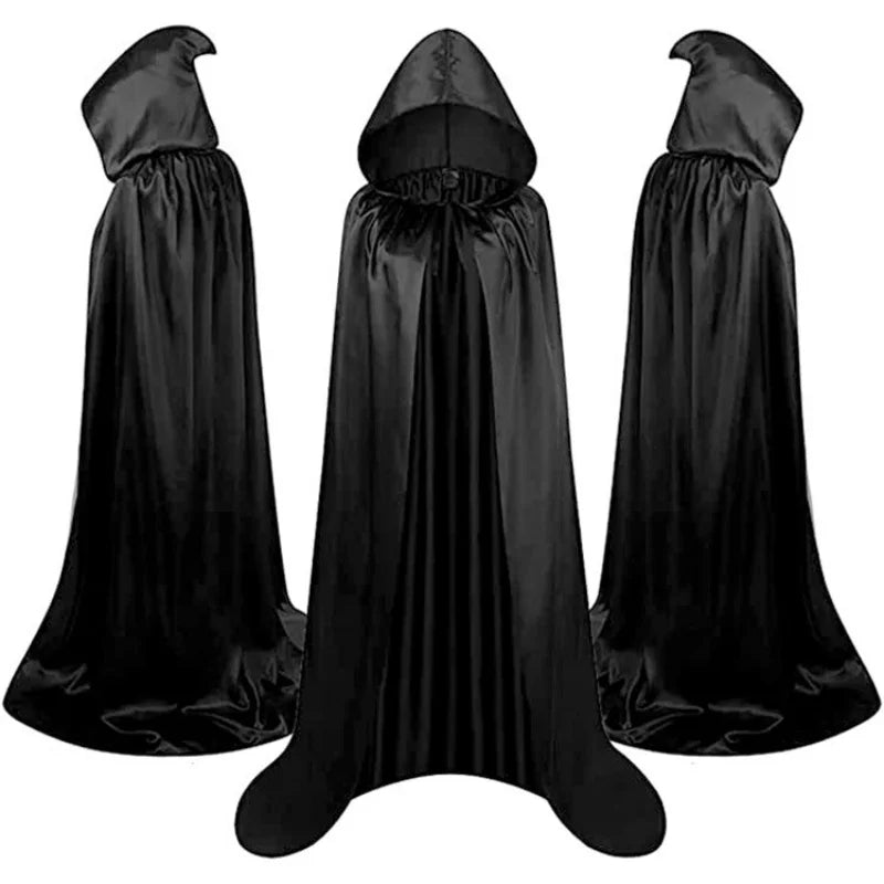 Black Hooded Cloak – Unisex Long Halloween Costume Cape
