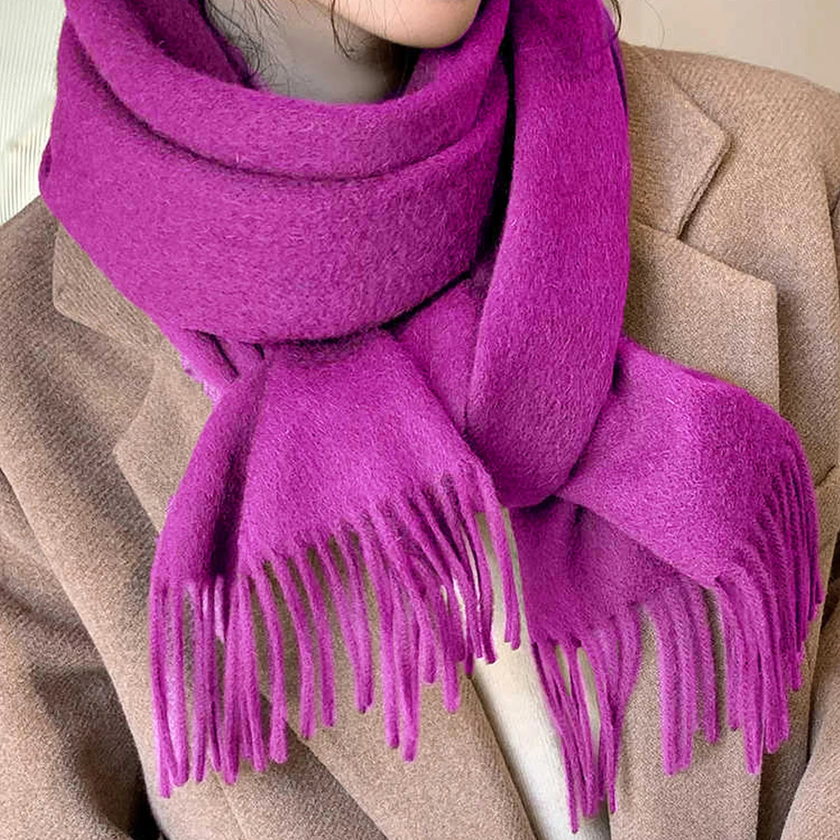 Women's Wool Scarf – Warm Winter Wrap 200×35cm