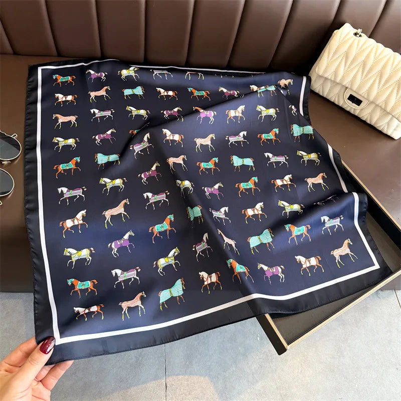 Women's Square Scarf, 70×70cm Printed Satin-Style Headscarf