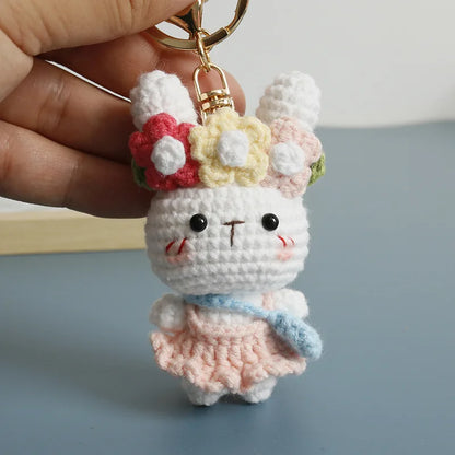 Crochet Rabbit Keychain Cute Knitted Animal Pendant for Bags and Keys