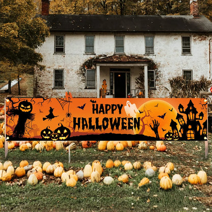 Halloween Outdoor Banner – Pumpkin and Bat Party Decoration