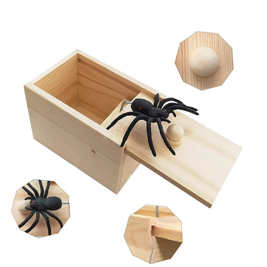 Spider Prank Toy, Wooden Jump Scare Box for Halloween and Parties