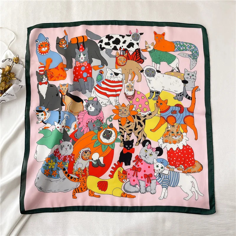 Women's Square Scarf, 70×70cm Printed Satin-Style Headscarf