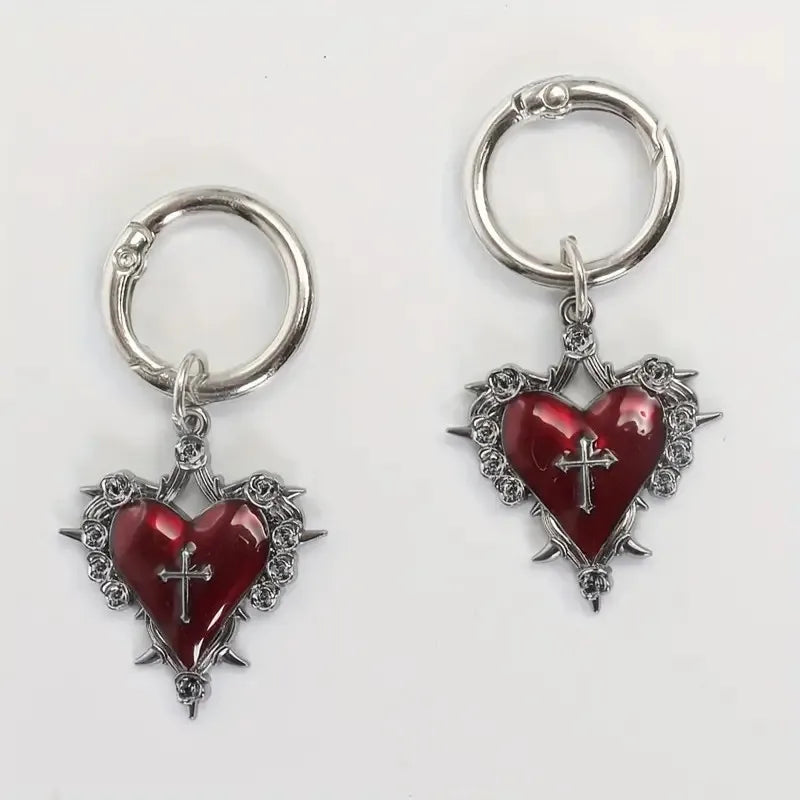Shoe Charms, Gothic Rose Heart Cross Metal Shoe Pendants 2-Piece