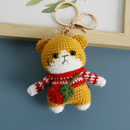 Crochet Rabbit Keychain Cute Knitted Animal Pendant for Bags and Keys