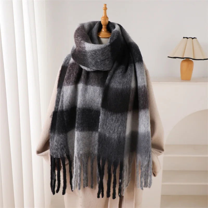 Pashmina Scarf for Women, Warm Plaid Winter Shawl Wrap