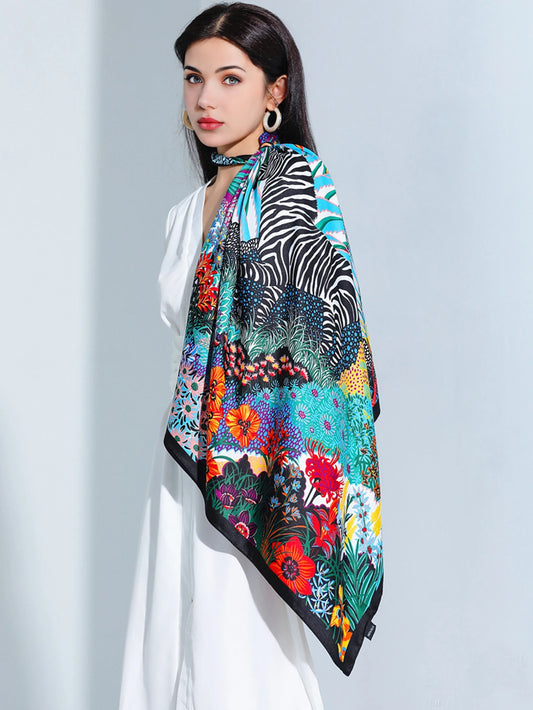 Women's Square Scarf – Satin Print Shawl & Head Wrap 90×90cm