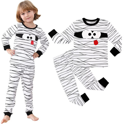 Kids Skeleton Costume Halloween Skull Pajamas Top and Pants Set