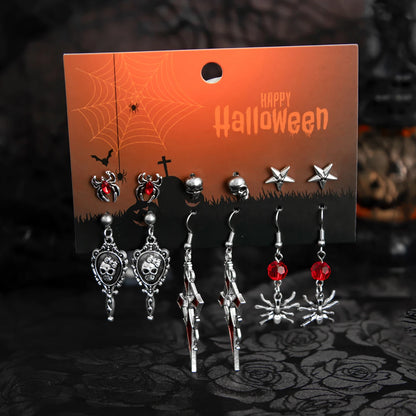 Halloween Gothic Earrings, Red Crystal Skull Drop Jewelry