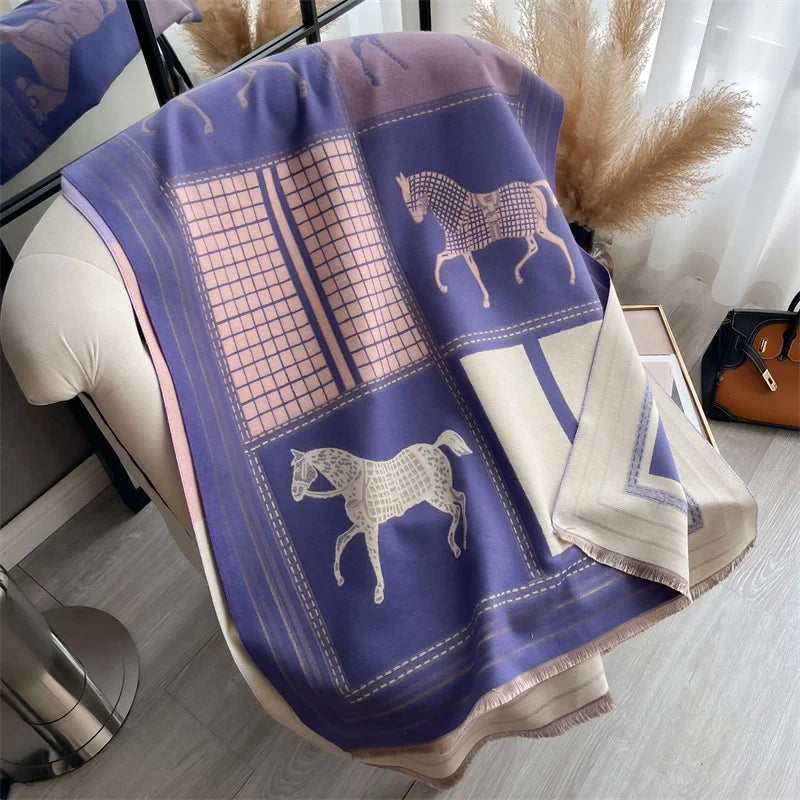 Women's Winter Scarf – Warm Plaid Shawl Wrap 180×65cm