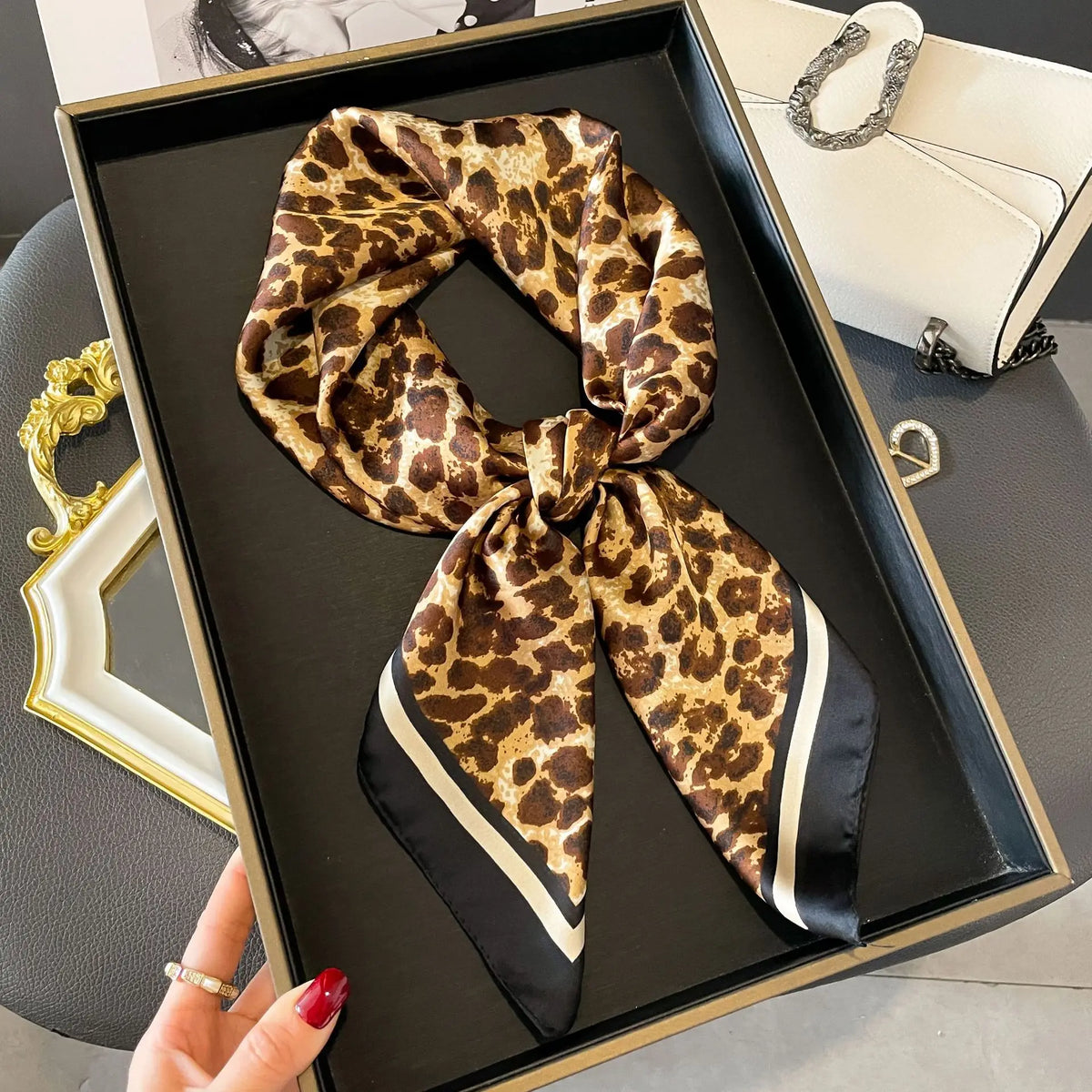 Women’s Square Scarf 70x70cm – Silk Feel Printed Hair Wrap