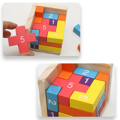 Wooden Puzzle Cube 3D Brain Teaser Game for Kids and Adults