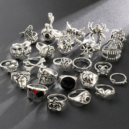 Gothic Ring Set, 24-Piece Punk Skeleton Rings for Parties