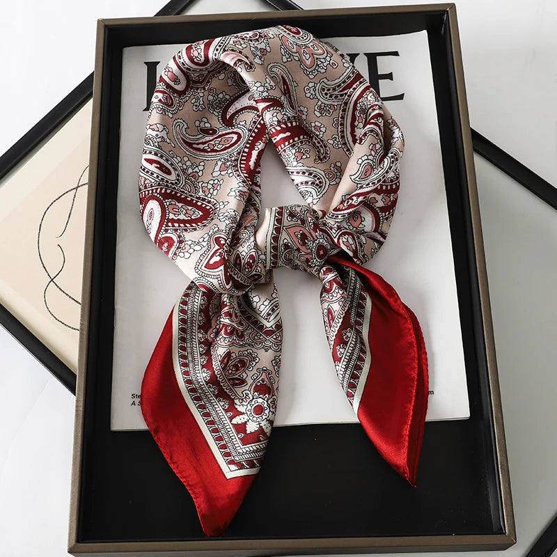 Women’s Square Scarf 70x70cm – Silk Feel Printed Hair Wrap
