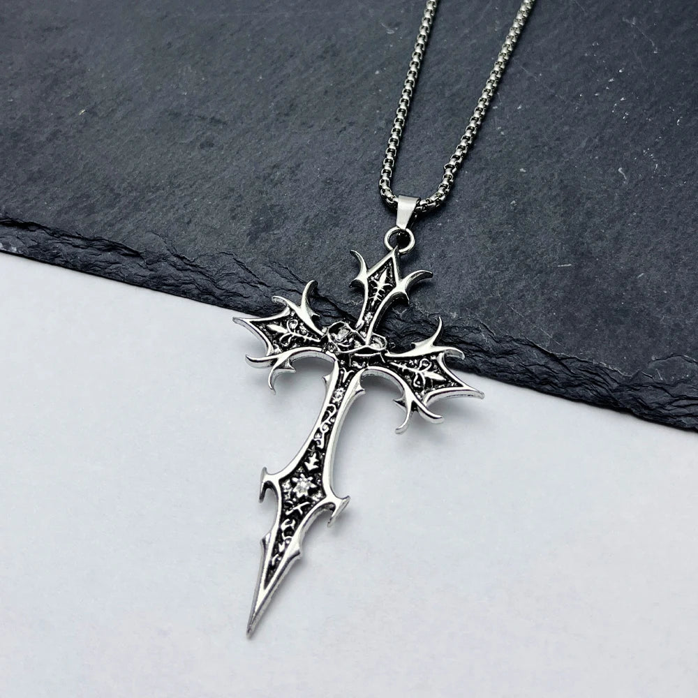 Cross Pendant Necklace, Gothic Double-Sided Punk Jewelry