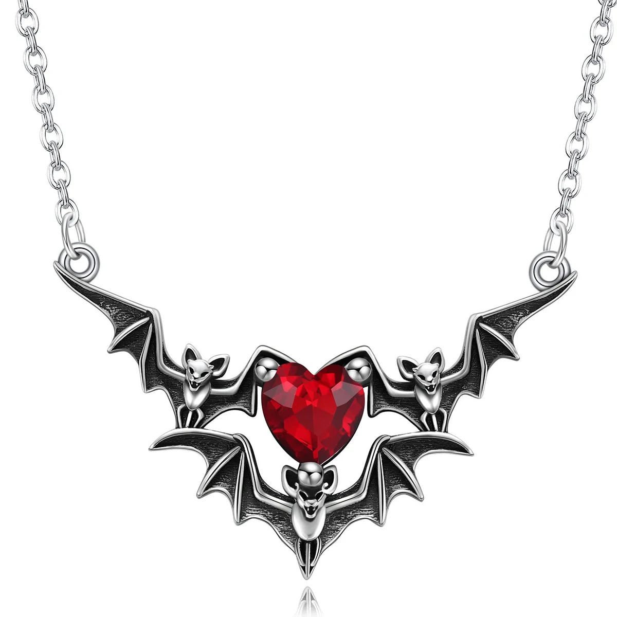 Gothic Pendant Necklace, Bat Wing Heart Design for Women