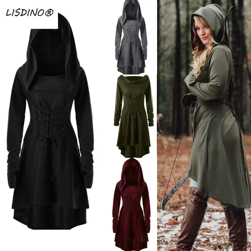 Medieval Costume Dress Hooded Archer Renaissance Halloween Outfit