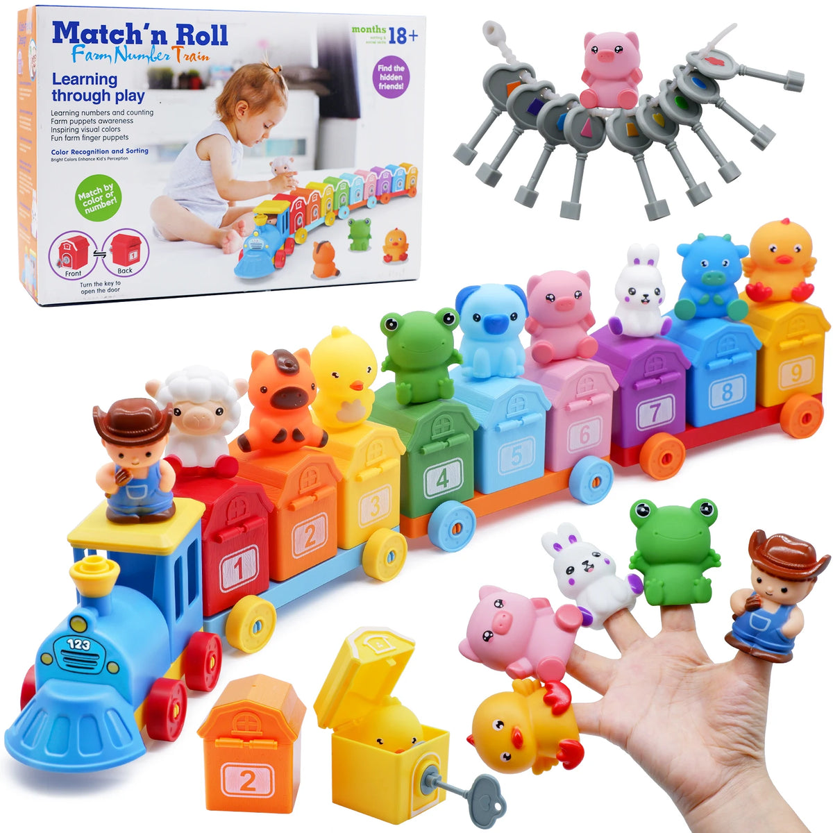 Montessori Farm Train Toy for Counting, Matching and Fine Motor Skills