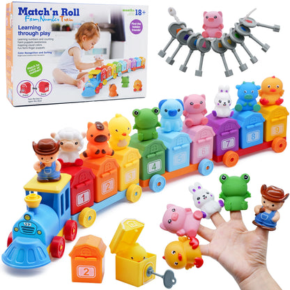 Montessori Farm Train Toy for Counting, Matching and Fine Motor Skills