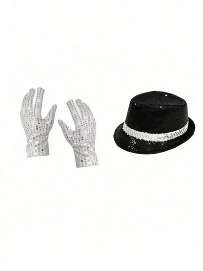 Sequin Fedora Costume Set – Hat, Rhinestone Gloves & Sunglasses