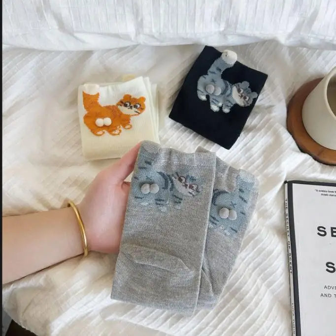 3. Optimized Title  Unisex Crew Socks Cotton Cat Print Mid Tube Casual Socks