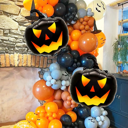 Halloween Pumpkin Balloons, Black Foil Party Decorations 3-Piece Set