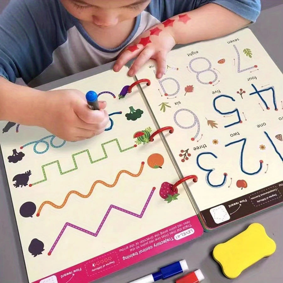 Reusable Tracing Workbook for Kids with Pen and Eraser, 34 Pages